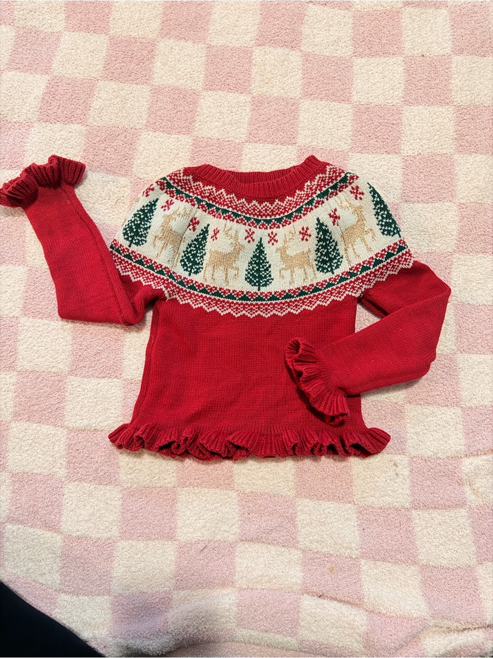 Toddler Girls' Red Holiday Fair Isle Ruffle Sweater Top